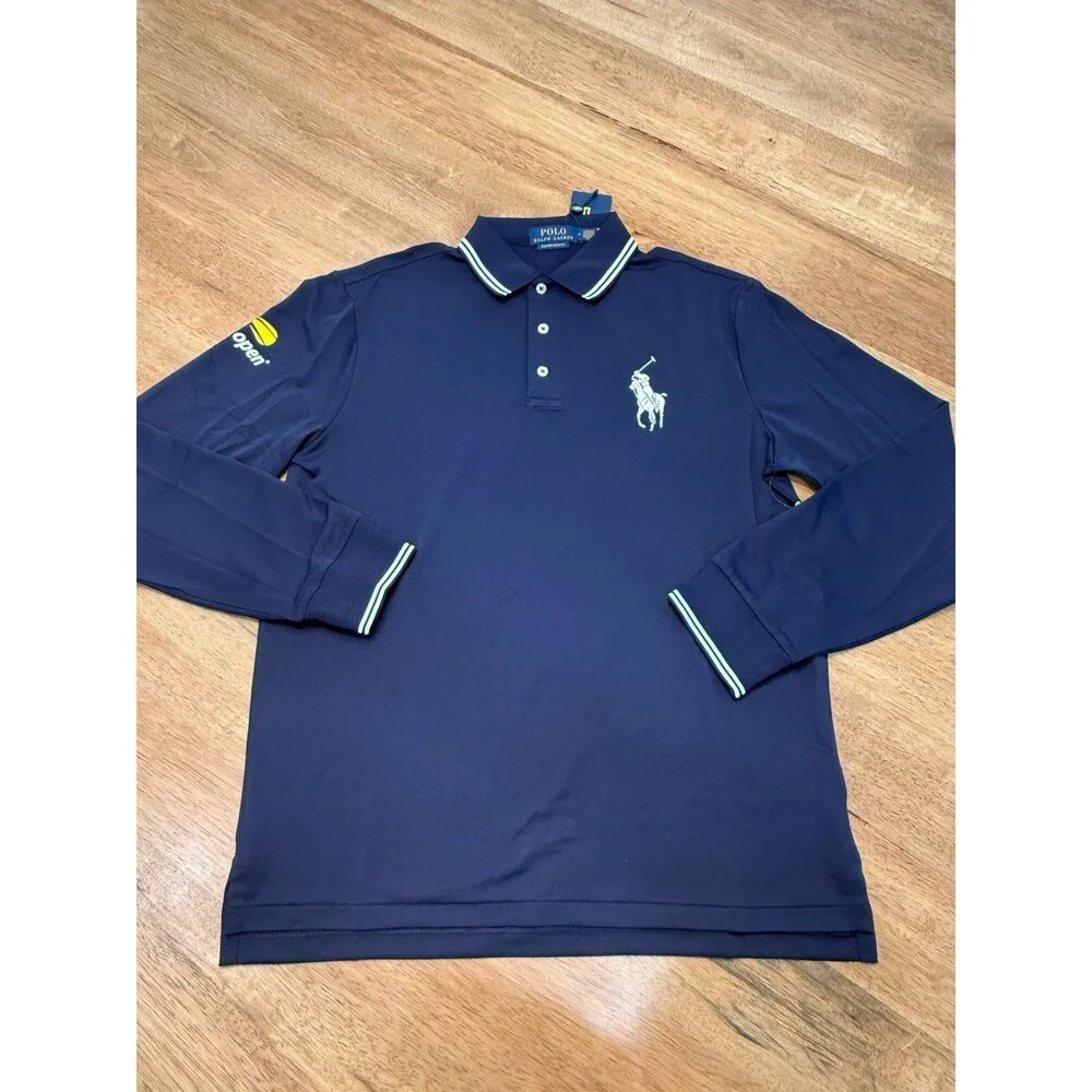 NWT US Open Polo Ralph Lauren Umpire Polo Shirt Long Sleeve Navy Medium Tennis
